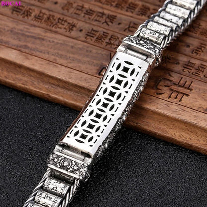 Armband aus 925er Sterlingsilber mit Vajra der sechs Zeichen der Wahrheit und rotierender Trommel