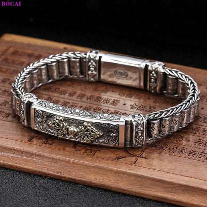 Armband aus 925er Sterlingsilber mit Vajra der sechs Zeichen der Wahrheit und rotierender Trommel