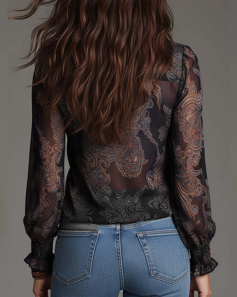 Retro-Bluse mit halblangem Reißverschluss und Rüschen