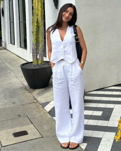 Elegante Dame – Zweiteiliges Leinen-Set