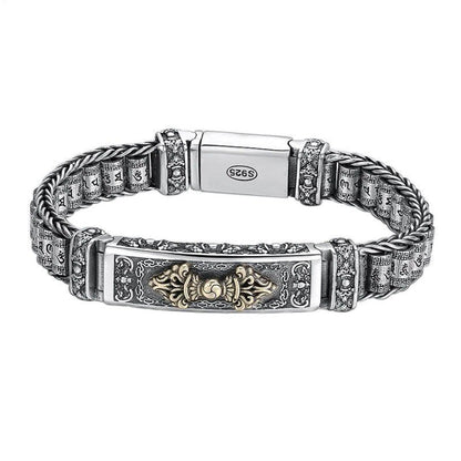 Armband aus 925er Sterlingsilber mit Vajra der sechs Zeichen der Wahrheit und rotierender Trommel