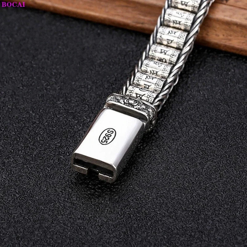 Armband aus 925er Sterlingsilber mit Vajra der sechs Zeichen der Wahrheit und rotierender Trommel