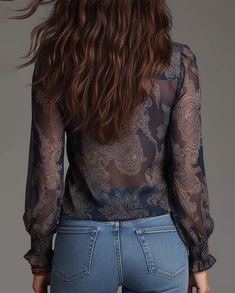 Retro-Bluse mit halblangem Reißverschluss und Rüschen